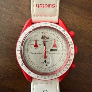 Swatch Red and White Speedmaster Watch